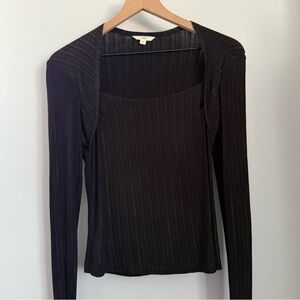 Nap Small Loungewear Rib Knit Bolero Top Square Neck Black Metallic Minimal